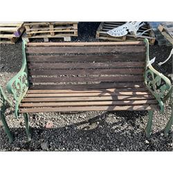 Two seat metal and wood slatted garden bench, and two chairs - THIS LOT IS TO BE COLLECTED BY APPOINTMENT FROM DUGGLEBY STORAGE, GREAT HILL, EASTFIELD, SCARBOROUGH, YO11 3TX
