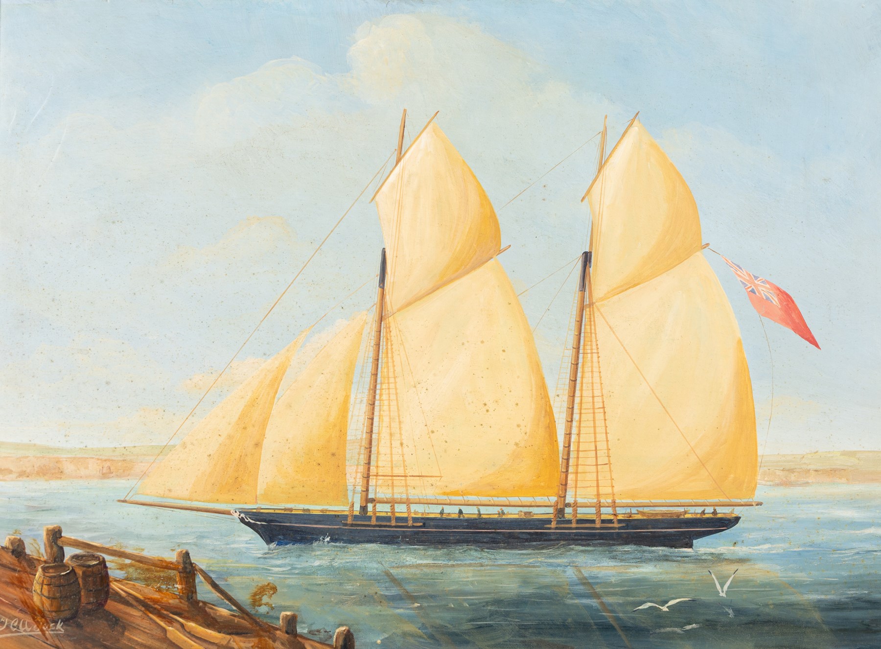JCU Tuck (British 20th century): British Sailing Yacht, oil on board signed 40cm x 55cm