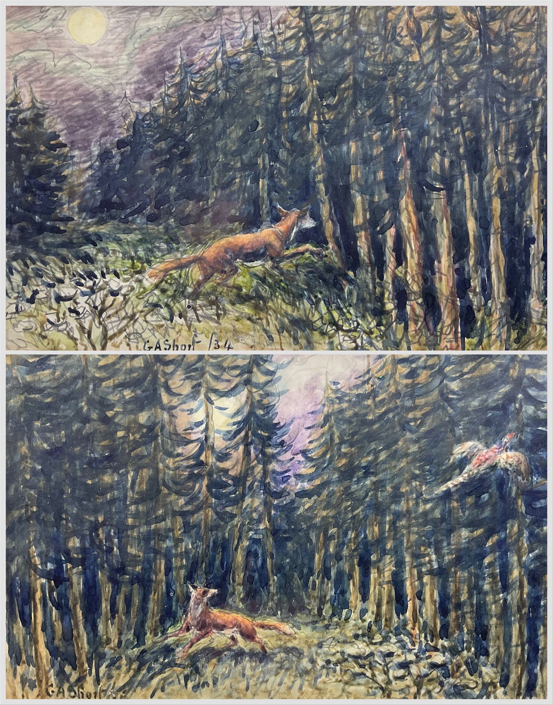 George Anderson Short (British 1856-1945): 'Looking for Prey', pair watercolours signed and dated '34 and '35, 11cm x 18cm (2)