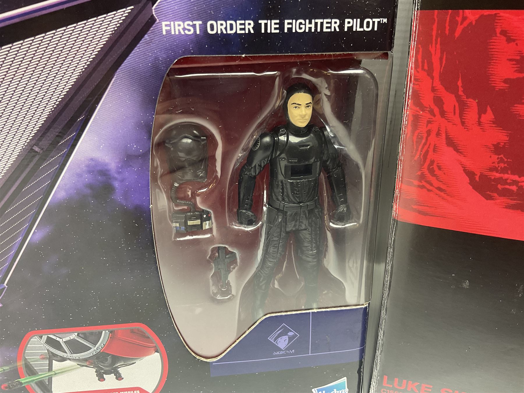 Star Wars - The Force Awakens First Order Special Forces TIE Fighter; The Black Series Centrepiece of Luke Skywalker; Revenge of the Sith Battle Pack Treachery on Saleucami; Titanium Series Die-Cast Clone Trooper; and two other pairs of figures; all boxed (6)