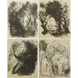 Pietro Annigoni OMRI (Italian 1910-1988): Ghostly Figure and Tree Studies, set four monochrome lithographs some signed in the plate 30cm x 24cm (4)