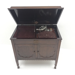  Gilbert's mahogany cased gramophone, hinged lid enclosing record table above two doors, square tapering supports, Reg No 743179, W83cm, H83cm, D52cm  