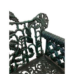 Victorian design cast iron bench, tailing oak leaf and branch pattern, rams head arm terminals