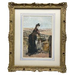 English School (20th century): Watching from the Balcony, watercolour and gouache unsigned 36cm x 25cm