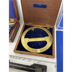 Brass 360 precision drafting protractor by Chadburn bros, in mahogany case, A G Thornton Drawing instruments in a mahogany case, together with P.I.C slide ruler, Nautical protractors etc 