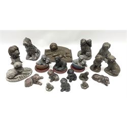 A group of bronzed dog figures, predominantly modelled as Old English Sheepdogs. (19). 
