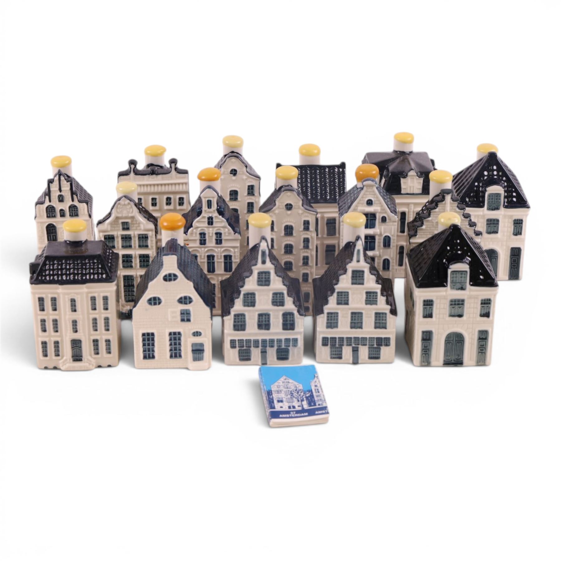 Sixteen  Blue Delft's KLM Airlines, Bols decanters, shaped as Dutch houses