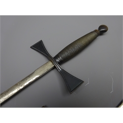  Masonic Knights Templar two-piece sword by Kenning with bronze cruciform hilt and matching black tape bound two-piece scabbard L83cm  