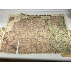 Three WW1 embroidered silk handkerchiefs including RAF & RN; trench art brass napkin ring inscribed 'Arras' and miniature peaked cap with inset 1914 penny; small quantity of cap badges and pips; four reference books on medals and badges etc