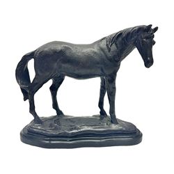 Bronze, modelled as a horse, upon shaped black marble base, overall H22cm