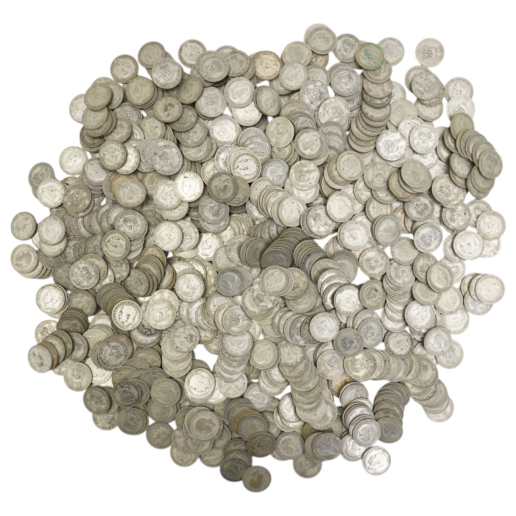 Approximately 4760 grams of Great British pre-1947 silver one shilling coins