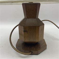 Acornman - oak table lamp, stepped and canted rectangular form on octagonal base, carved with acorn signature, by Alan Grainger, Brandsby, York