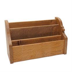 Mouseman -  oak letter rack, three tiered with carved mouse signature, by the workshop of ...