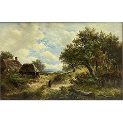 Joseph Thors (British 1835-1920): Farmstead in Wooded Landscape, oil on canvas signed 39cm x 60cm 