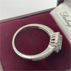 Silver cubic zirconia cluster ring, stamped 925, boxed 