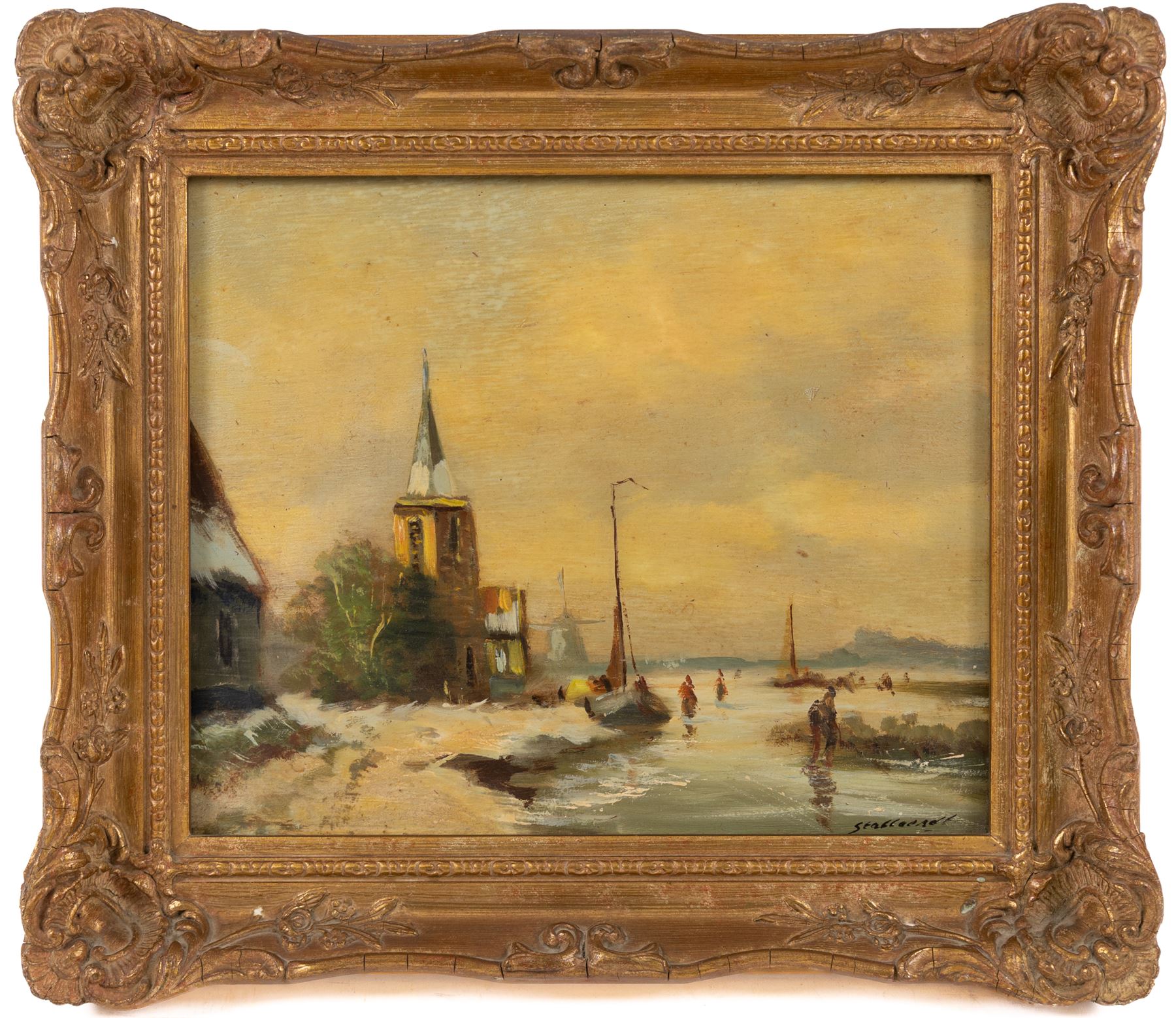Continental School (20th Century): Shipping Scenes, two oils on panel and one on canvas variously signed in gilt frames, largest 29cm x 38cm (3)