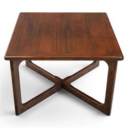 Dyrlund - contemporary Santos rosewood coffee table, floating design, square top of elegant design with clean lines and chamfered square legs 