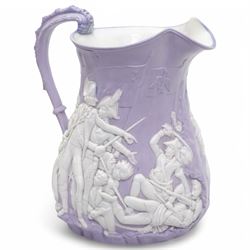 Samuel Alcock & Co lavender jug, decorated in relief with a Napoleonic scene from the Siege of Acre 1799, black printed mark to base, H22.5cm 
