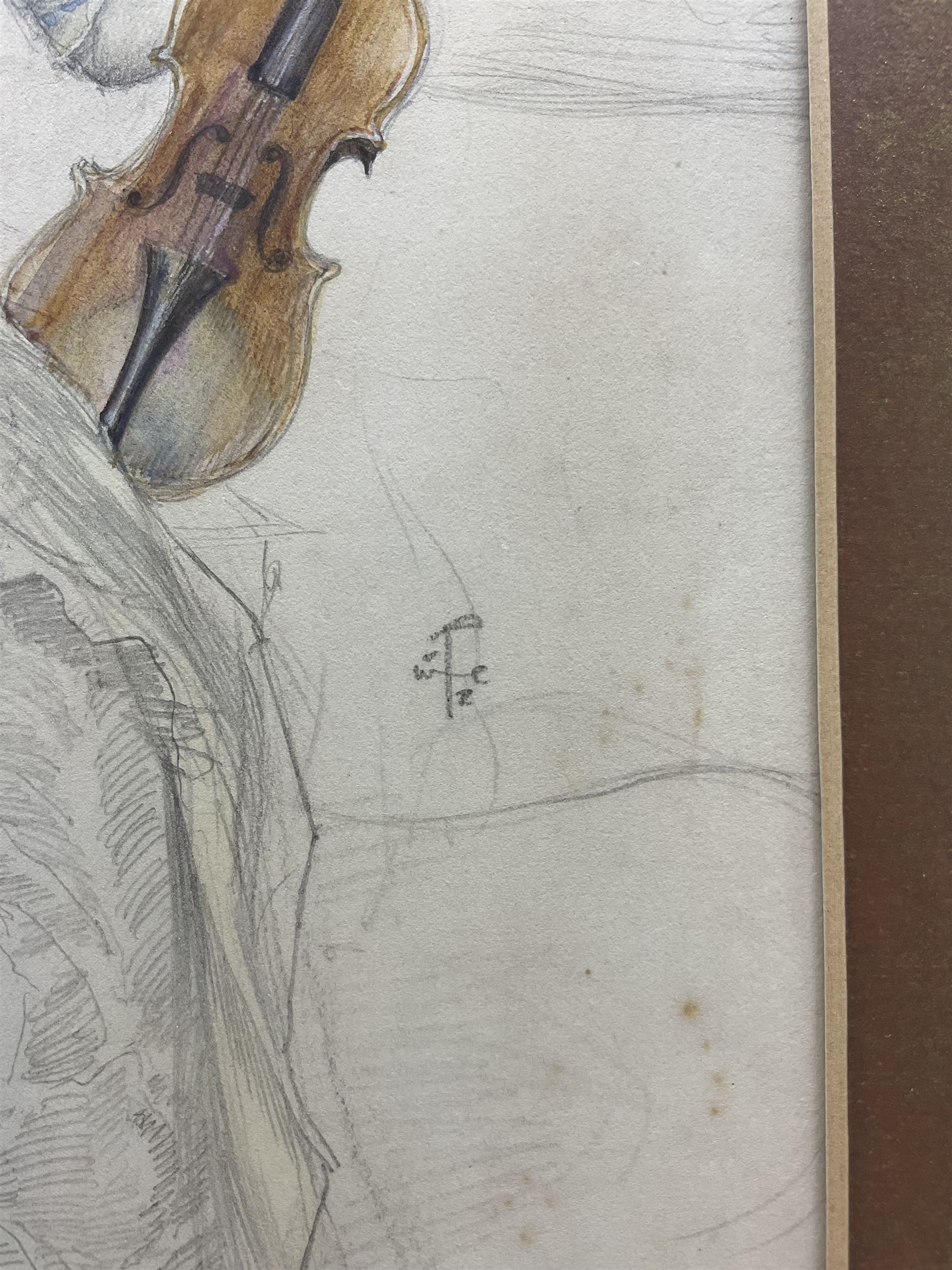 Joseph Walter West (British 1860-1933): Lady with Violin, watercolour and pencil signed with monogram 29cm x 22cm