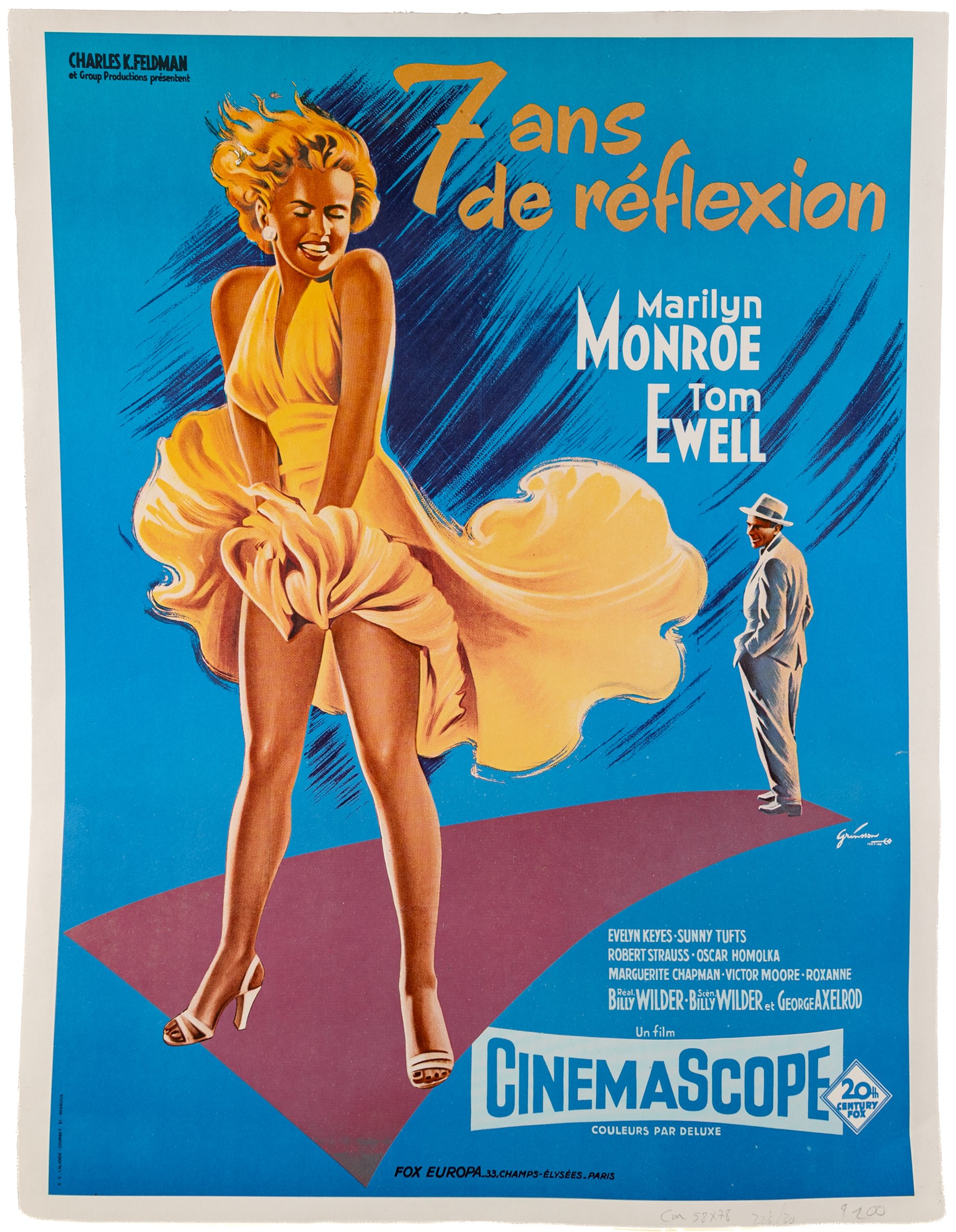 Marilyn Monroe - two European film posters, comprising The Seven Year Itch (7 ans de reflexion), French poster after the 1955 film starring Marilyn Monroe and Tom Ewell, linen backed, 81 x 61cm and Let's Make Love (El Multimillonario), framed and glazed Spanish poster after the 1960 film, starring Marilyn Monroe and Yves Montand, 100 x 70cm, together with a framed Life Magazine newstand poster featuring Marilyn as the cover star and a Life book 'Remembering Marilyn