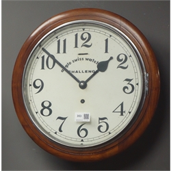  20th century walnut cased 'Anglo Swiss Watch Co. Challenge' circular wall clock, D40cm  
