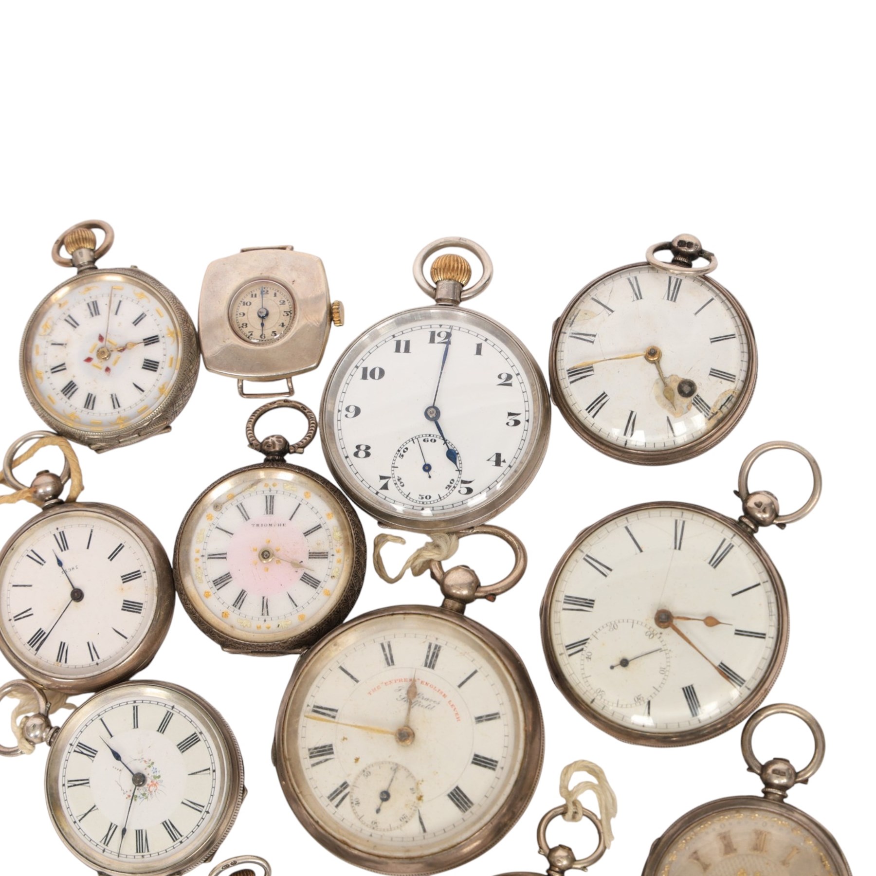 Collection of silver lever and cylinder pocket watches and wristwatches, hallmarked or stamped Fine Silver