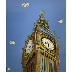 Dylan Izaak (British 1971-): Big Ben, oil on aluminium signed with initials 59cm x 49cm 
Provenance: purchased by the vendor from Whitewall Galleries