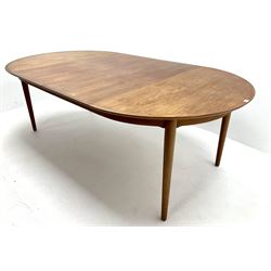 Heals teak extending dining table with two leaves, turned supports