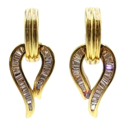  Pair of 18ct gold baguette diamond earrings, stamped 750 18K  