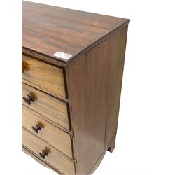 19th century mahogany straight-front chest, fitted with two short over three long cock-beaded graduating drawers, on splayed feet