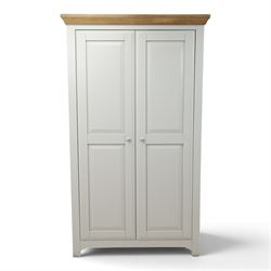 Barker & Stonehouse - Grey painted double wardrobe, with projecting oak cornice, fielded p...