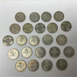 Approximately 260 grams of Great British pre 1947 silver two shillings coins 