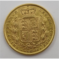  Queen Victoria 1872 gold full sovereign, shield back  