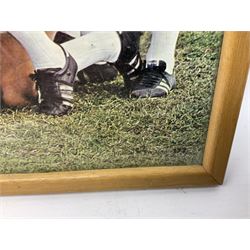 1970-1 photograph of West Ham United FC squad members, including Bobby Moore, Geoff Hurst, Harry Redknapp, Trevor Brooking, Jimmy Greaves, Billy Bonds etc, most players with signatures, 30 x 45cm, framed and glazed
