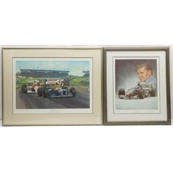 John Rayson (British 1934-1995): 'Moonglow Tornado F. M/k. 3', colour print signed in pencil pub. Rayson Gallery, 34cm x 51cm; Peter Deighan (Irish 1941-): 'Coulthard', limited edition colour print signed and numbered 114/500 in pencil 38cm x 32cm; Alan Fearnley (British 1942-): 'Mansell's British Victory', limited edition colour print signed and numbered 787/850 in pencil 36cm x 55cm (3)