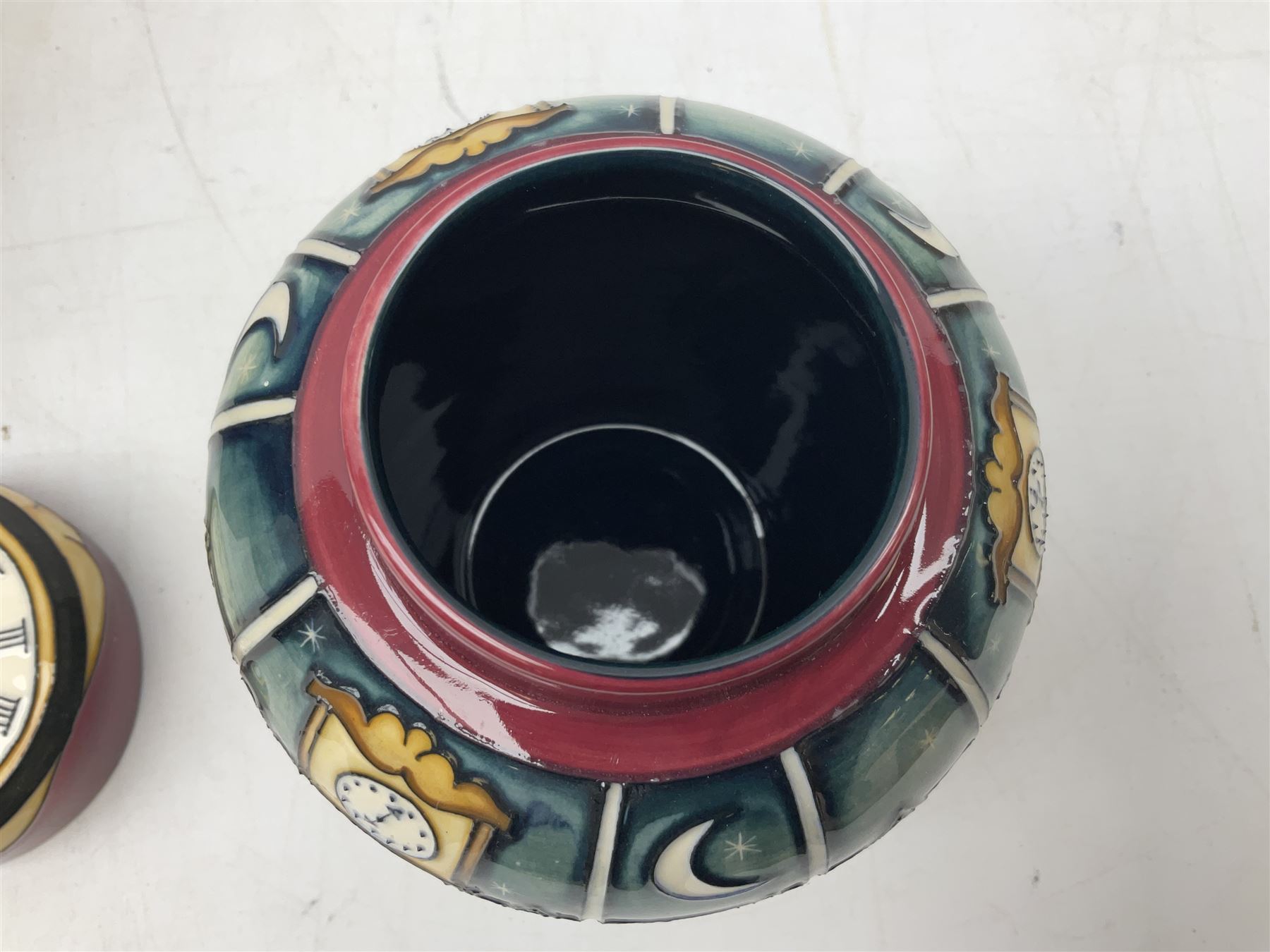 Moorcroft Nursery Rhyme Series Hickory Dickery Dock pattern ginger jar  designed by Nicola Slaney, 2005 limited edition 108/250, printed and painted marks beneath, with original box H16cm