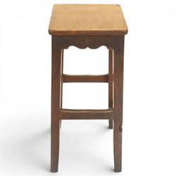 Mouseman - circa 1940/50's oak bar stool, square top with shaped apron carved with initial, raised on four tapering square legs, joined by rails, with carved mouse signature, by Robert Thompson of Kilburn, initialled with provenance from the Old Hall, Thornton-le-Dale, North Yorkshire, further info to follow