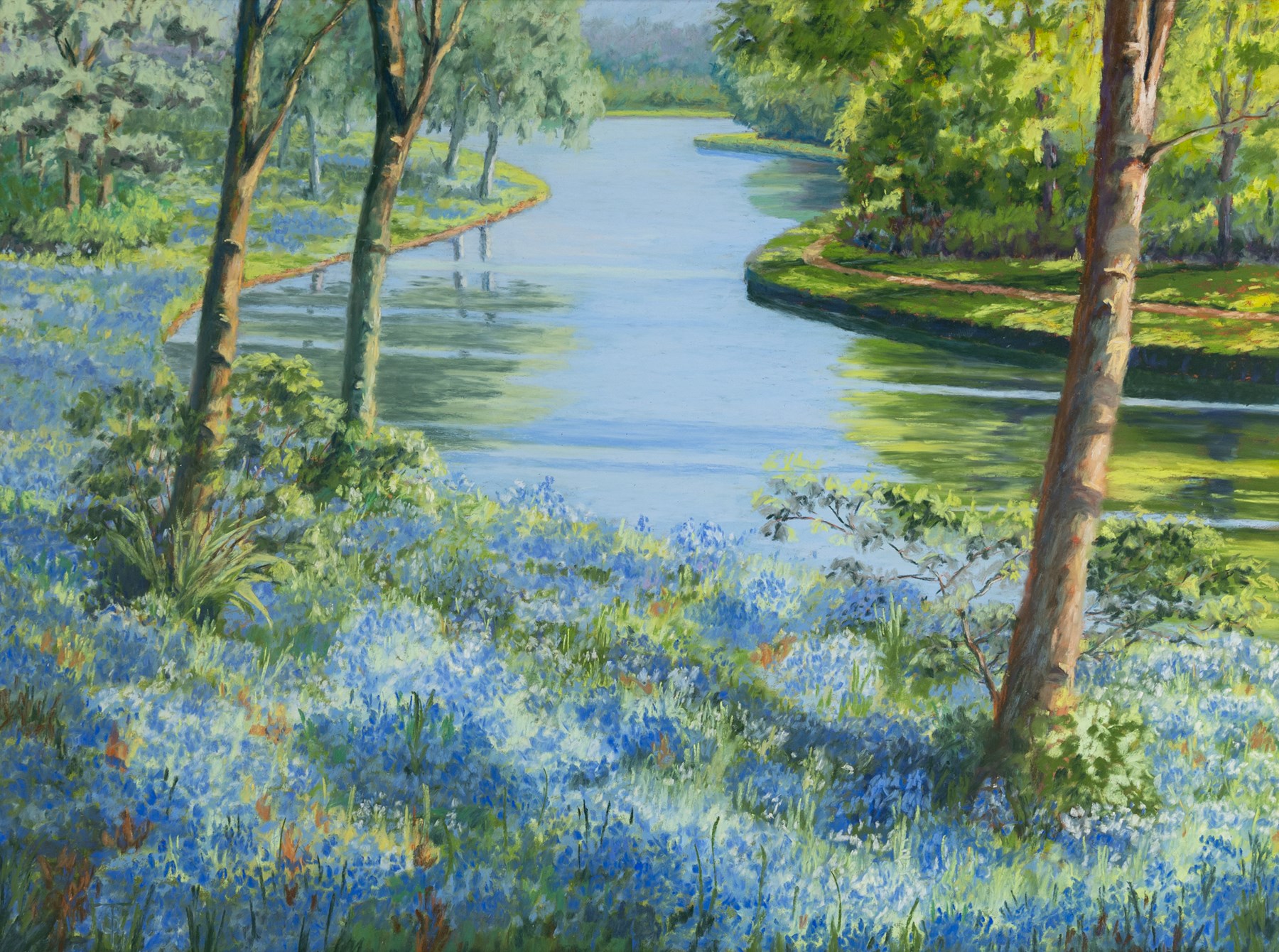 Shirley Trumble (Yorkshire 1937): 'Bluebells' and 'Sunlit Poppies II', pair of pastels signed with monogram, titled on artist's label verso max 46.5cm x 61.5cm (2)