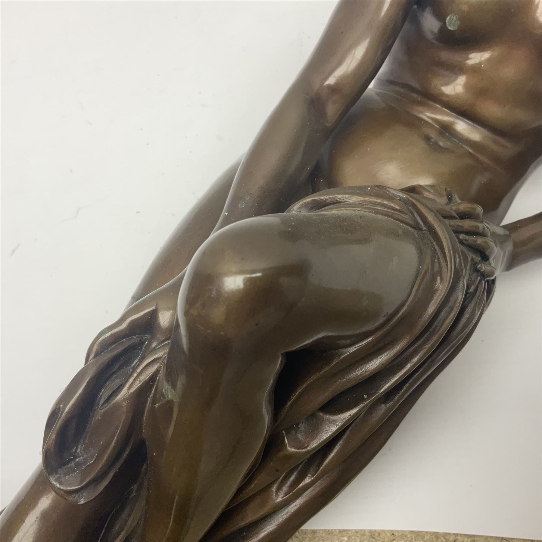 After Christopher Gabriel Allegrain (1710-1795),  Venus au bain, bronze, upon square plinth, Impressed F Barbedienne Fondeur, the base impressed C G Allegrain Fecit 1767, and bearing Barbedienne foundry seal, overall H51cm