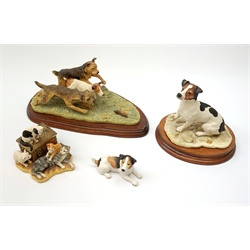 Three Border Fine Arts figures, comprising Terrier Race, model no B0242, on wooden base, Jack Russell Terrier, model no MT04C, on wooden base, and Seven Times Three, model no B0194. 