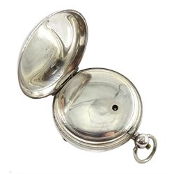 19th century silver open face key wound pocket watch by Waltham Mass, No. 845724, retailed by J.G. Graves, white enamel dial with Roman numerals and subsidiary seconds dial, engine turned case with engraved initials in cartouche, Birmingham 1899