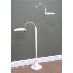  Scandinavian white finish standard lamp with two adjustable arc branches, cylindrical column on circular base, H110cm   