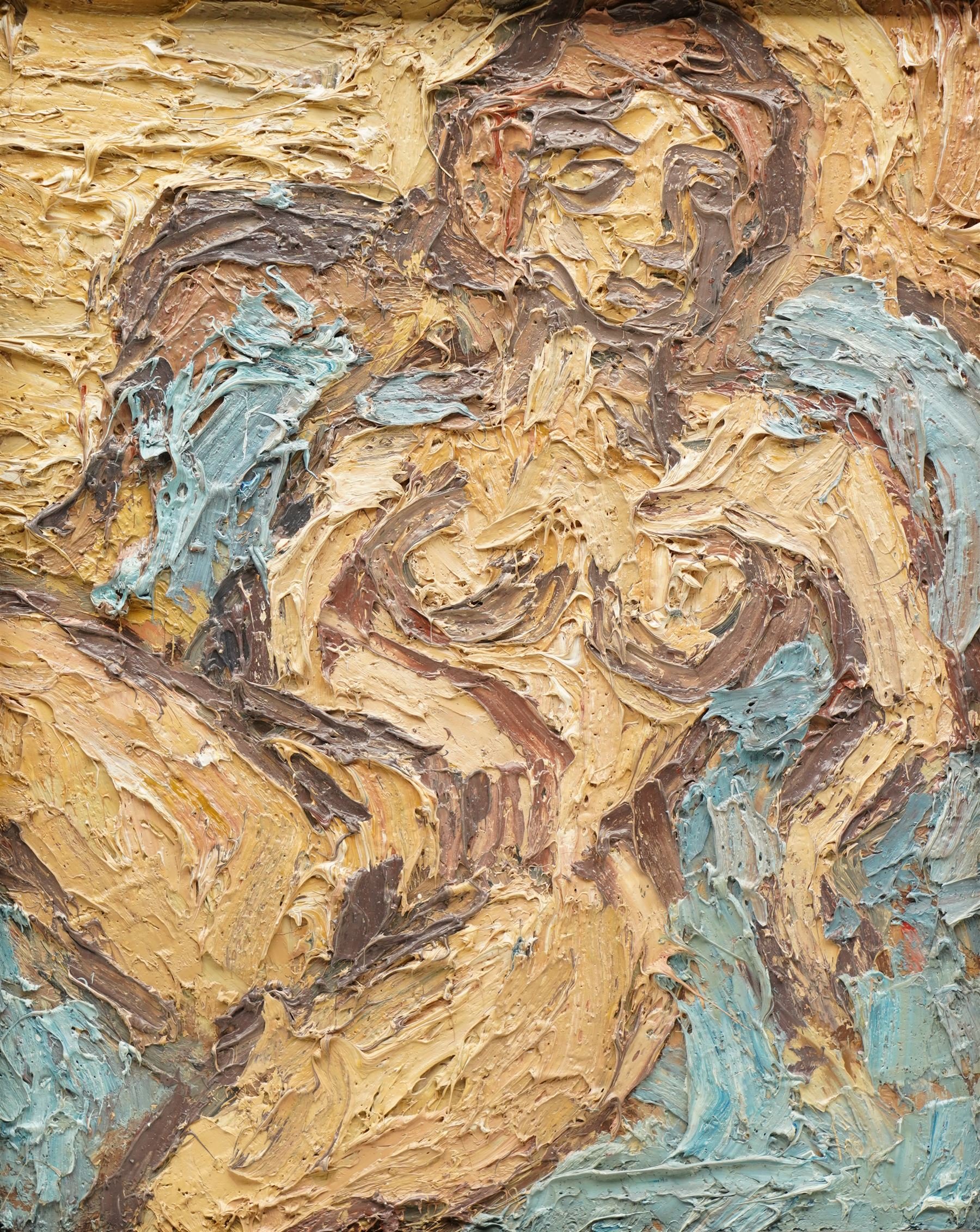 Barry De More (Yorkshire 1948-2023): 'Nude on Blue', oil and impasto on board signed and titled verso 25cm x 20cm
Notes: Acclaimed as one of the North's greatest expressionist artists, Barry De More (1948-2023) used a heavy impasto style to transfer his love of Yorkshire landscapes, townscapes and people to canvas. His work sits comfortably in the company of work by Kossoff and Auerbach, selling to collectors in the UK and overseas. De More's work can be found in the permanent collection of work by Northern Artists at Dean Clough, one of the UK's largest contemporary art galleries.