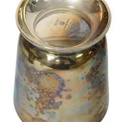 Set of six fruit knives and forks, with mother of pearl handles and silver collar, together with three silver plated toast racks, Askew twin handled tankard and two others   