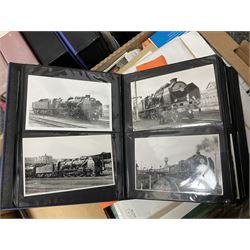 Collection of railway ephemera to include Bett's England & Wales with the Railroads map, scrapbook containing photographs of the work of John Parker, LNER Silver Jubilee and London Kings Cross The Flying Scotsman luggage stickers, and a large quantity of postcards and photographs, in three boxes