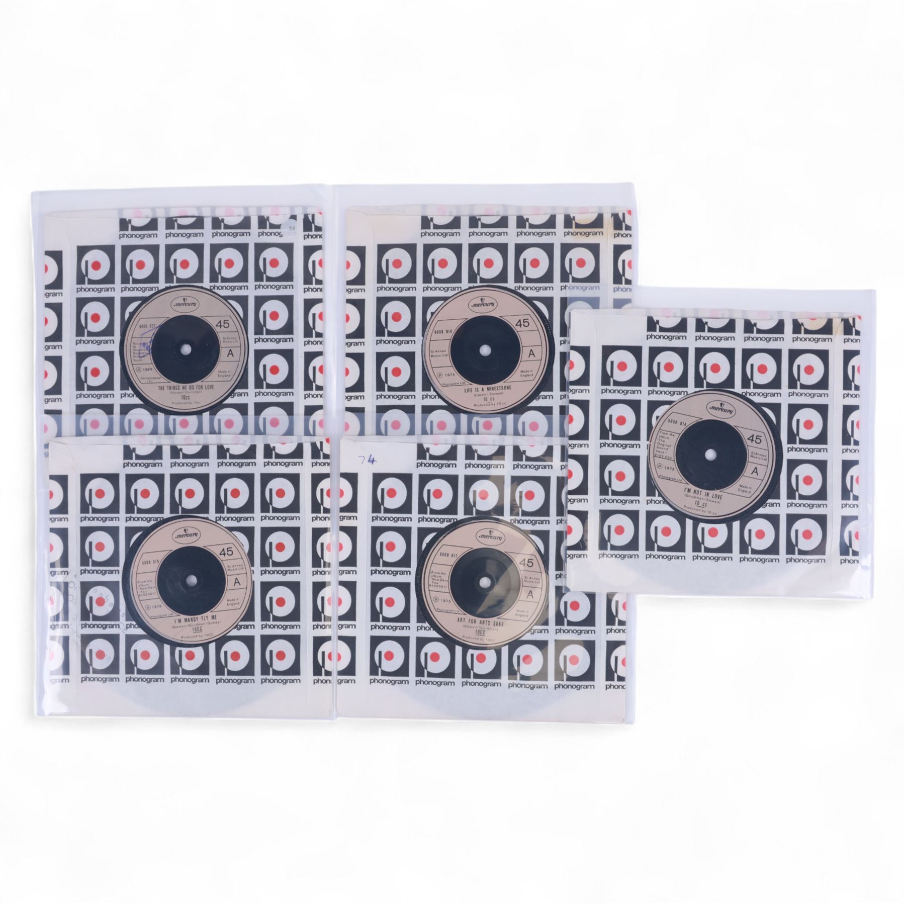 10CC memorabilia, including 2012 Tenology CD, DVD, postcard and book boxed set, nine 7 inch singles, three CDs and a signed Graham Gould photograph