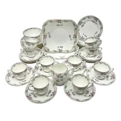 Shelley Bramble Rose pattern tea service, comprising milk jug, open sucrier, ten cups and twelve saucers, twelve dessert plates and two cake plates (38)