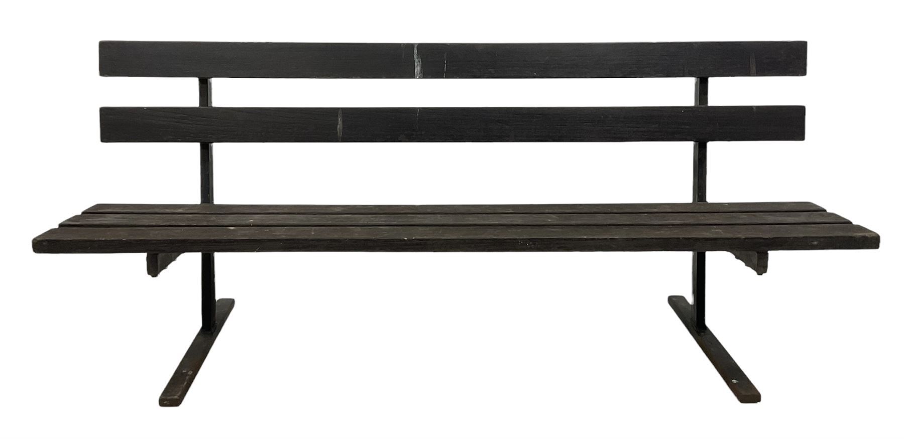 Hardwood garden bench, the slat back and seat supported by steel frame  - THIS LOT IS TO BE COLLECTED BY APPOINTMENT FROM DUGGLEBY STORAGE, GREAT HILL, EASTFIELD, SCARBOROUGH, YO11 3TX