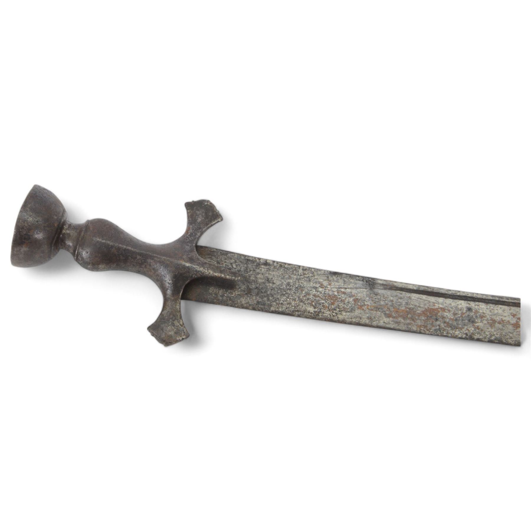 African Sudanese side-arm dagger with brass handle with cross detail, in leather scabbard, together with a collection of swords 