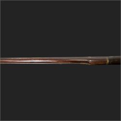 19th century Indian Brown Bess style flintlock musket, the 138cm round steel barrel ram rod beneath, overall L174cm